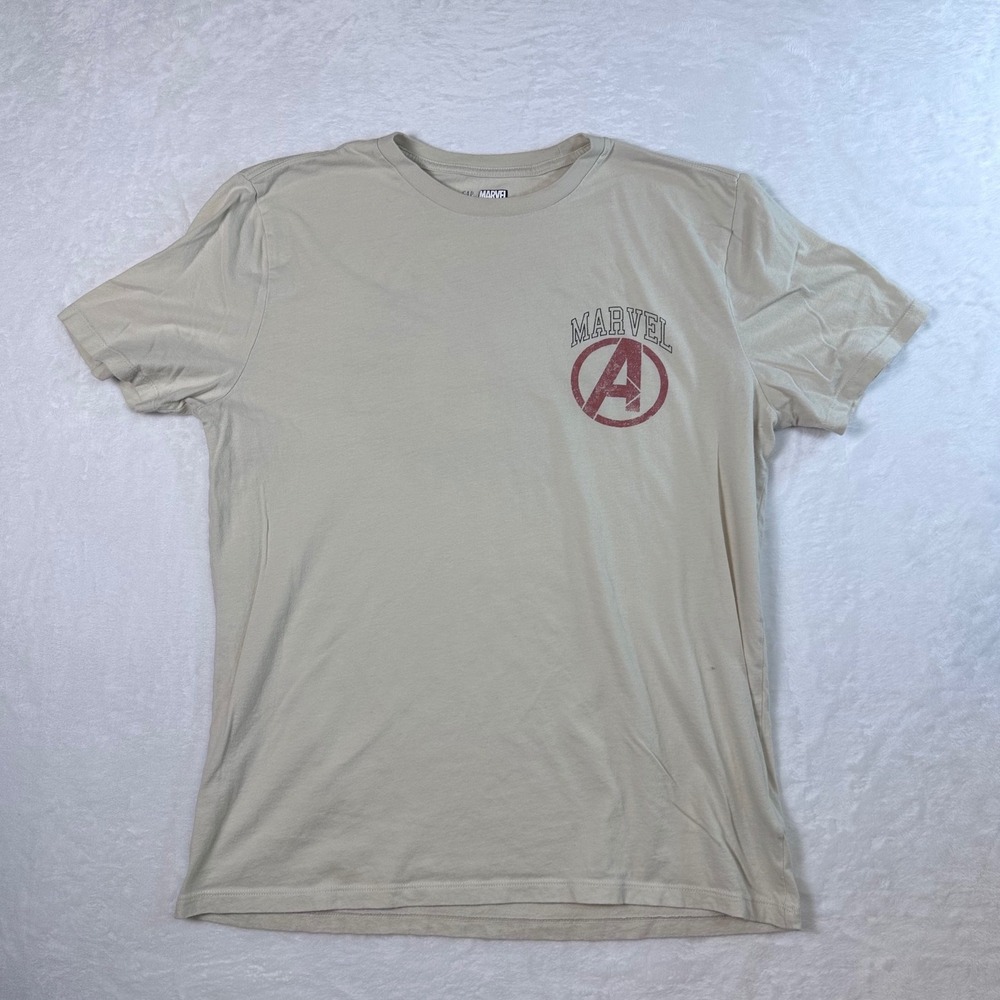 GAP‎ Marvel Avengers Graphic T-Shirt Mens Large Beige Cotton Short Sleeve Tee